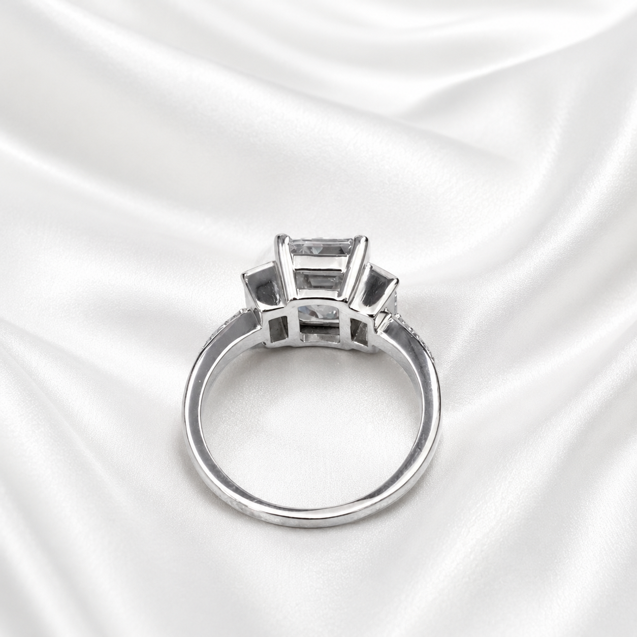 3 ctw Emerald Cut Moissanite Engagement Ring, 14k White Gold #6153