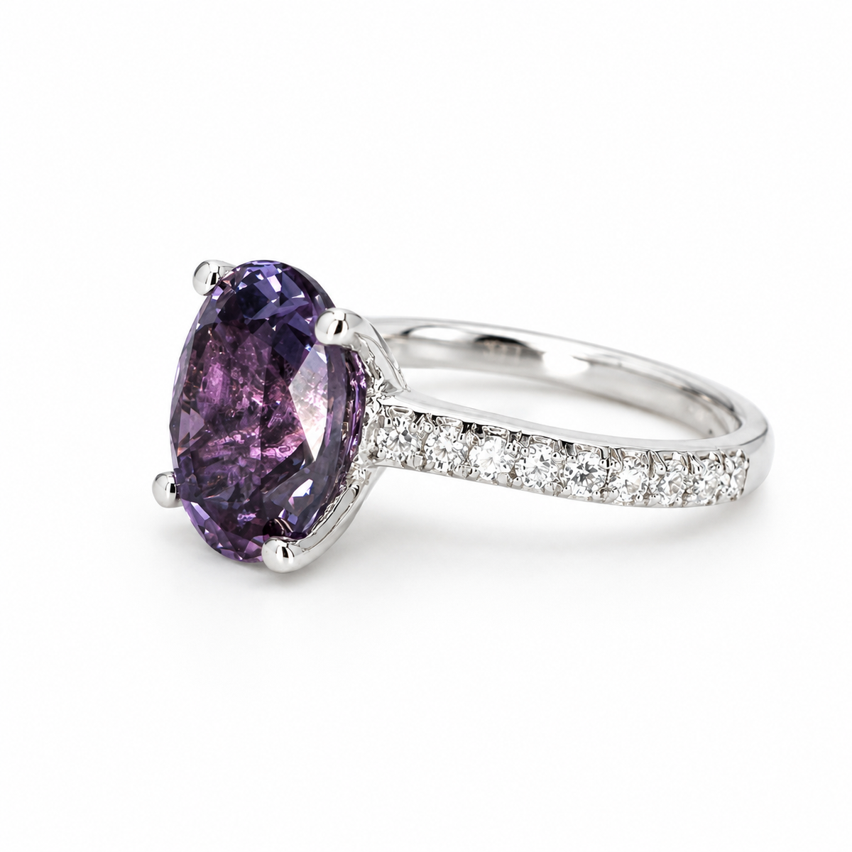Oval Cut Engagement Ring / Alexandrite Wedding Ring / Alexandrite and Moissanite Ring / 14k White Gold / #6215