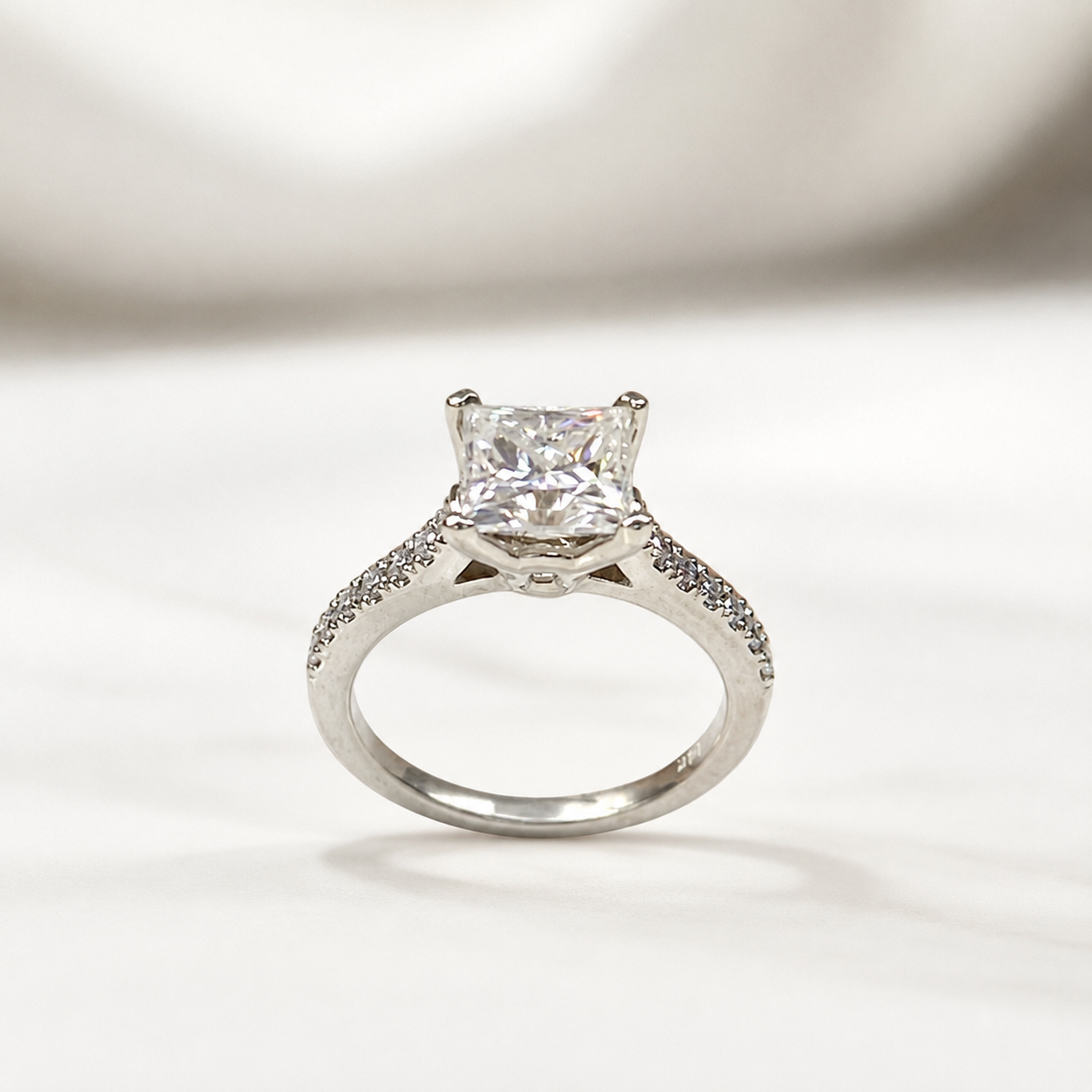 Moissanite Engagement Ring Princess Cut 14K Solid White Gold, Simple Moissanite Engagement Ring For Ladies Solitaire Princess Cut Ring, 7135
