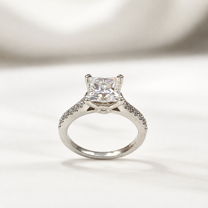 Moissanite Engagement Ring Princess Cut 14K Solid White Gold, Simple Moissanite Engagement Ring For Ladies Solitaire Princess Cut Ring, 7135