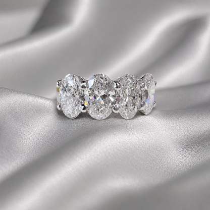4CTW Oval Lab Grown Diamond 4 Stone Wedding Band 14K Solid Gold , IGI Certified Lab Diamond Stacking Band , #8828