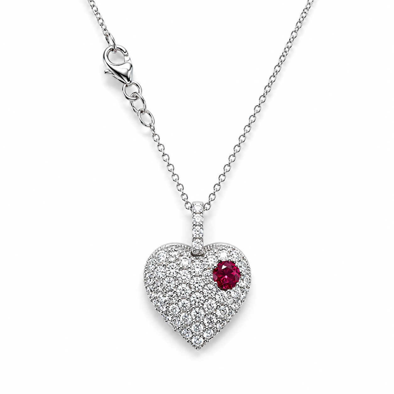 Lab Grown Diamond Heart Pendant With Ruby or Pink Sapphire 14K Solid Gold , Birthstone Heart Pendant , Puffy Heart Necklace #8861