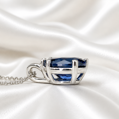 Blue Sapphire Necklace 10K White Gold, Pear Shape Blue Sapphire Pendant Necklace For Ladies, Layering September Birthstone Jewelry, #8847