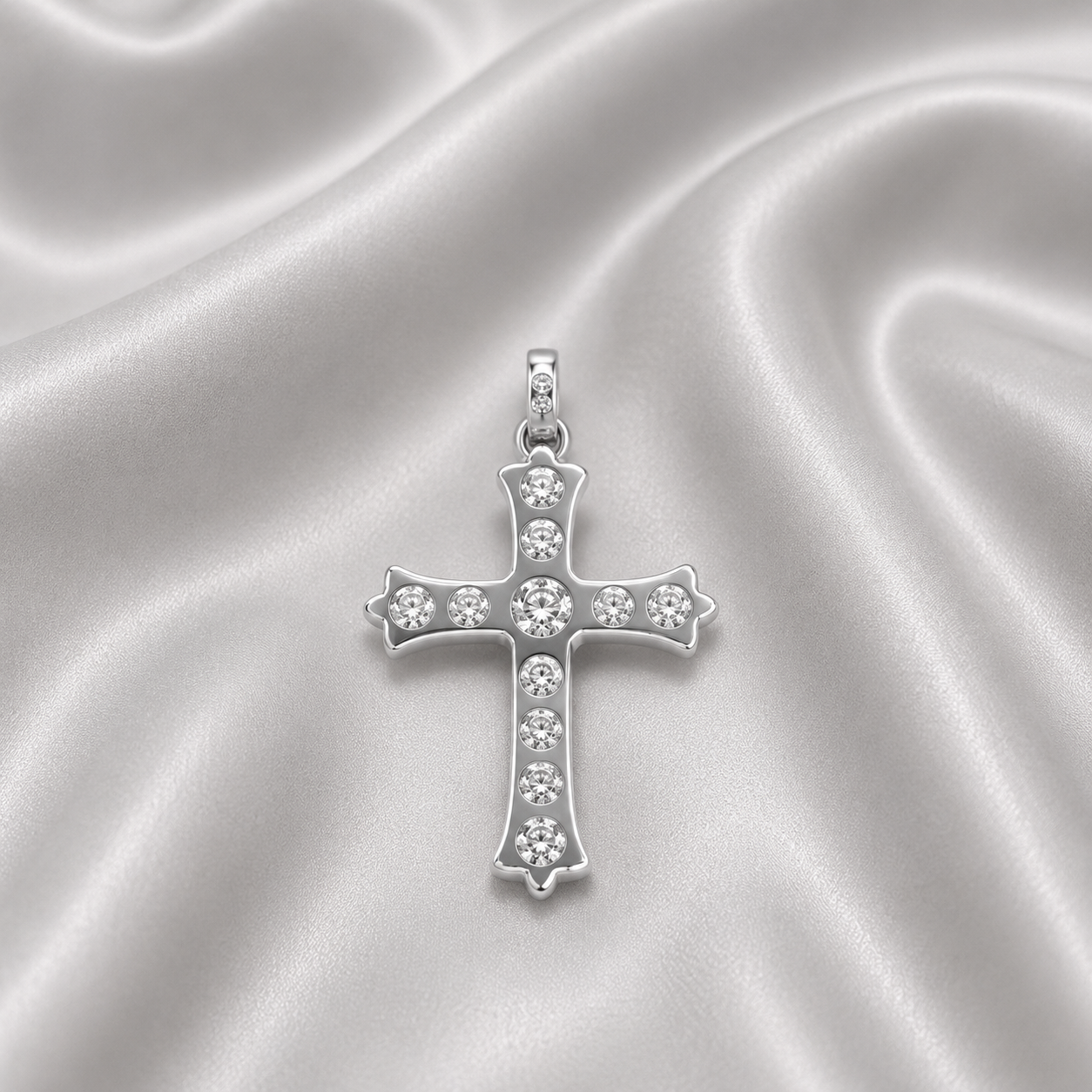 14K Gold Mens Diamond Cross Necklace,  Religious Jewelry 8746