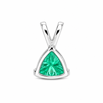 Emerald Trillion Shape Pendant Necklace For Ladies, 14k White Gold Dainty Layering Necklace, Triangle Shape May Birthstone Pendant.    #6074