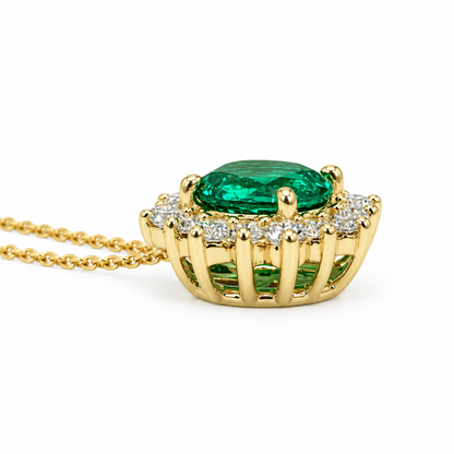Emerald Pendant Necklace, May Birthstone Necklace, Moissanite Necklace, Emerald Necklace For Women, Gold Dainty Necklace, 14k Gold,  #6714