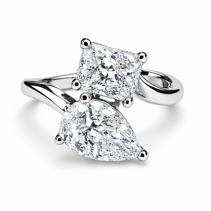Toi et Moi Pear Radiant Cut and Pear Shape Lab Diamond Ring, 2.00 CTW 14k Gold Engagement Promise #8868