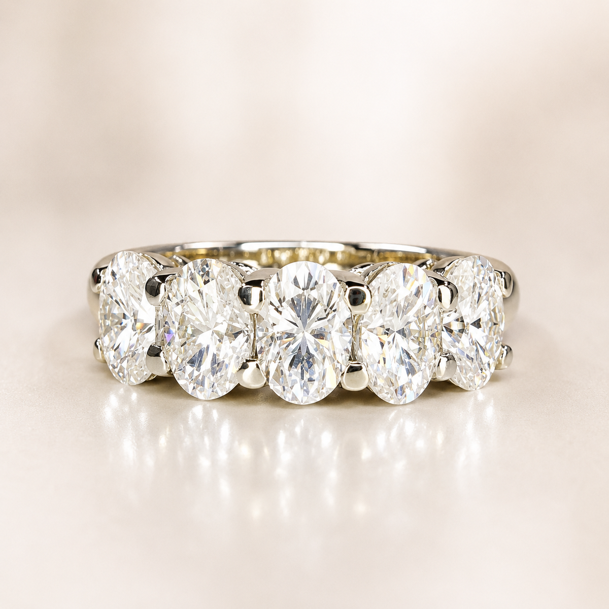 Lab grown diamond wedding band, Lab created diamond half eternity band 14k solid gold, 5 stone oval cut diamond ring, cvd diamond ring