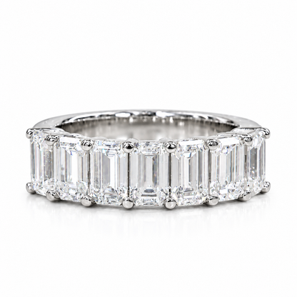 Emerald Cut Moissanite Wedding Band, Seven Stone Emerald Cut Moissanite Anniversary Band, 14k Gold Emerald Cut Moissanite Wedding Ring #5779