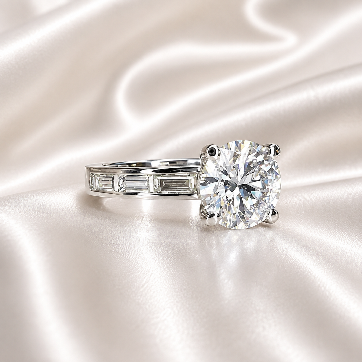 2.70 CTW Lab Grown Diamond Engagement Ring 14K Gold Round Cut Lad Created Diamond Anniversary Ring For Her Three Stone Diamond Ring # 8495