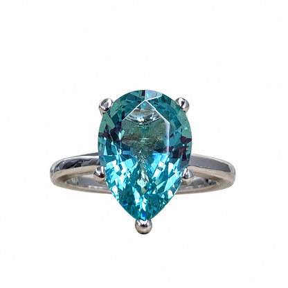Neon Blue Paraiba Engagement Ring / Pear Shape Solitaire  / Paraiba Wedding Ring / 14k White Gold / #6418