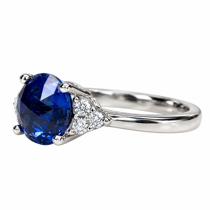 Blue Sapphire Engagement Ring 14K White Gold, September Birthstone Ring For Ladies, Round Sapphire Ring, Blue Sapphire Anniversary Ring