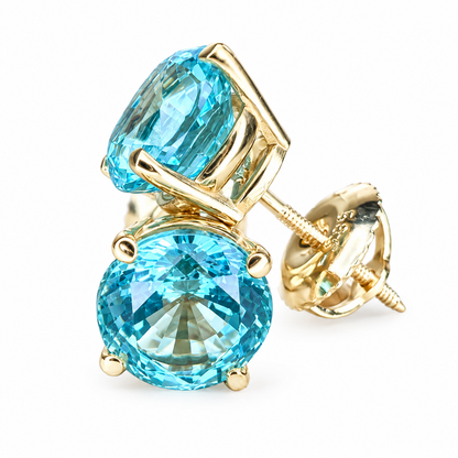 Neon Blue Paraiba Earrings / Round Ladies Earring / Ladies Stud Earrings / Gift Ideas For Her / Anniversary Gift / 14k White Gold /  #6134