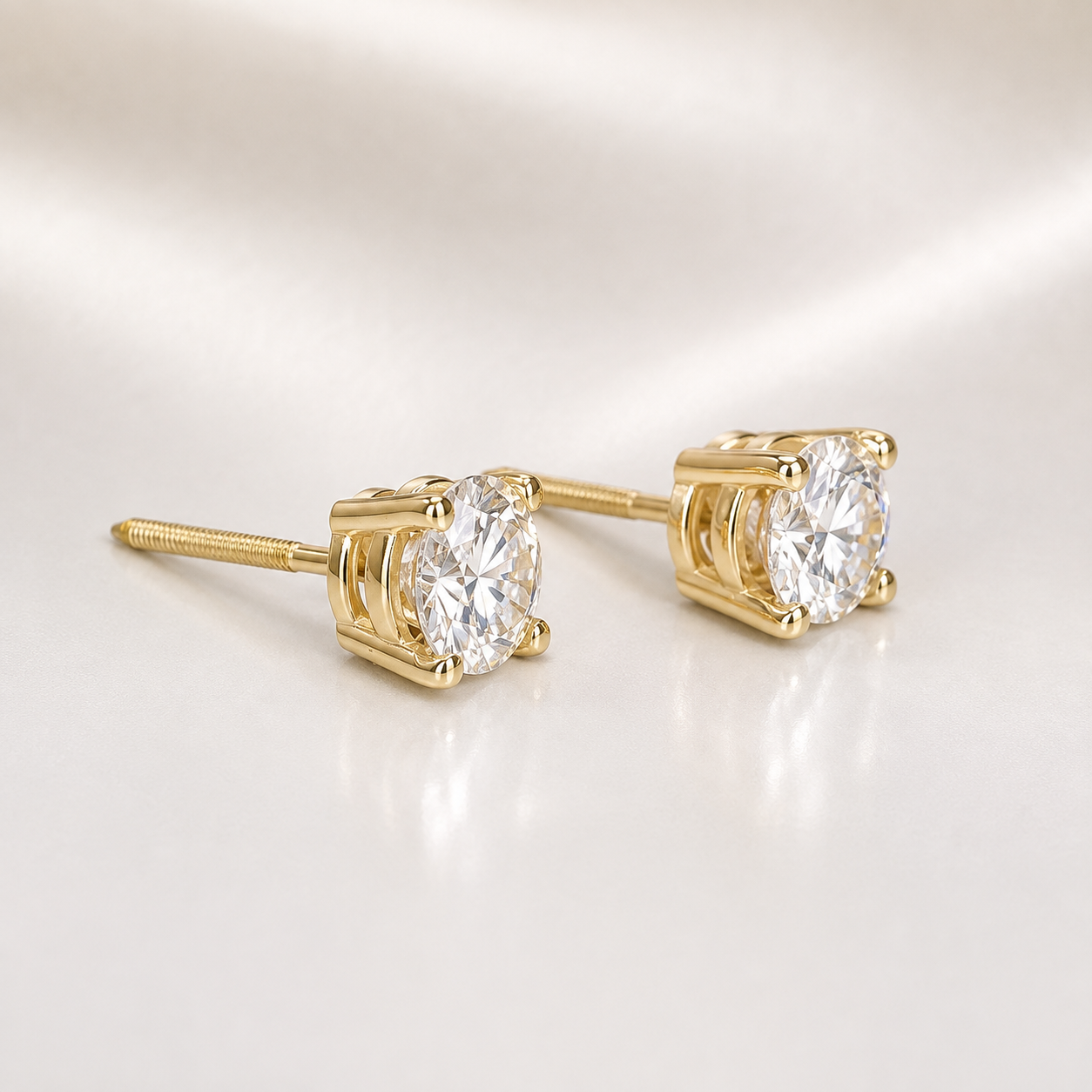 Four Prong Round Brilliant Lab Grown Diamond Stud Earrings In 14k White Gold