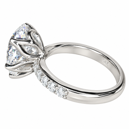 Moissanite Pear Shape Engagement Ring With Round Accents,  Moissanite Solitaire Ring, Anniversary Gift, Solid 14K Yellow Gold, #5148 #6881