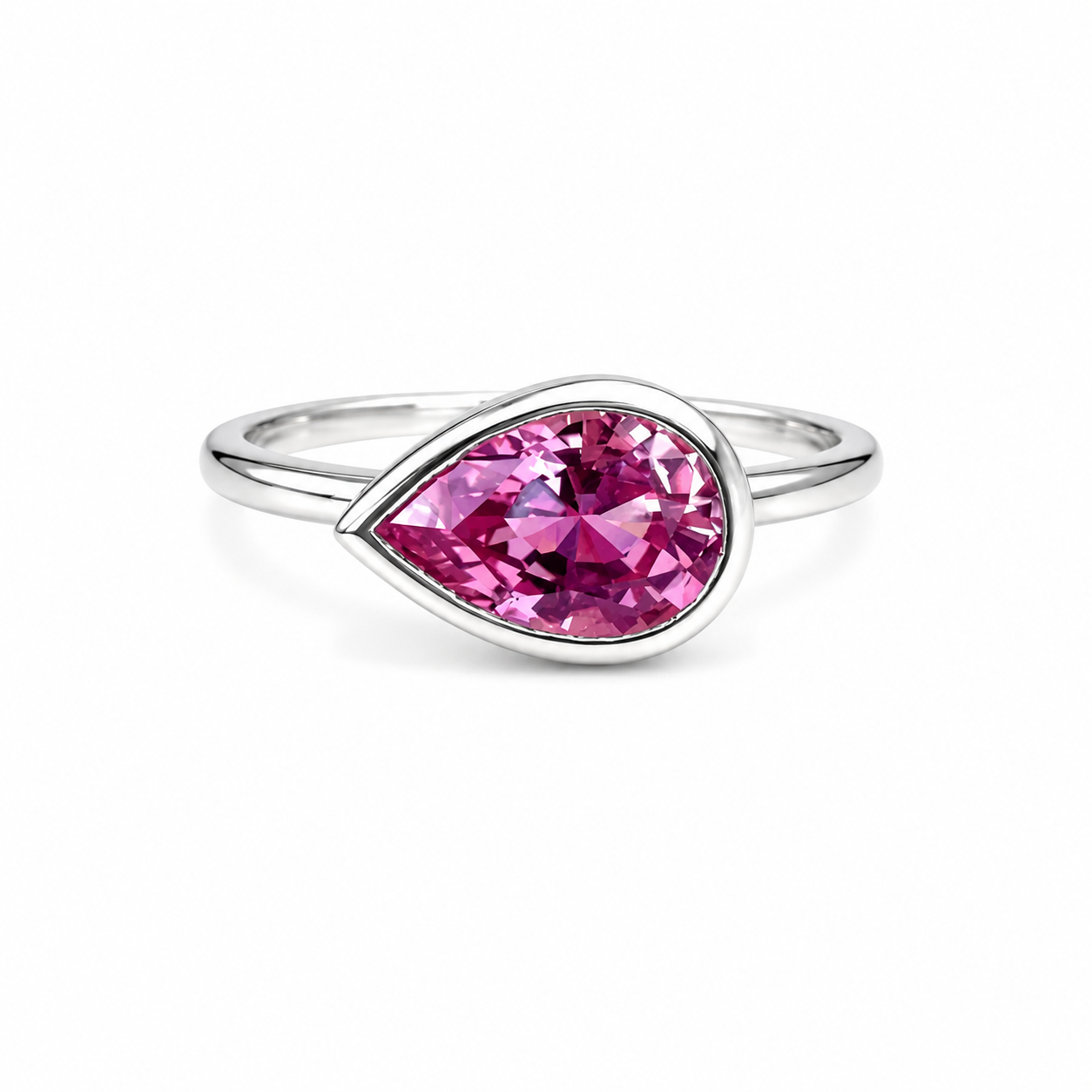 Bezel Set Pear Shape Emerald, Ruby, Pink Sapphire, Birthstone Ring 14K Solid Gold , Pear Shape Solitire Sideways Ring #8834