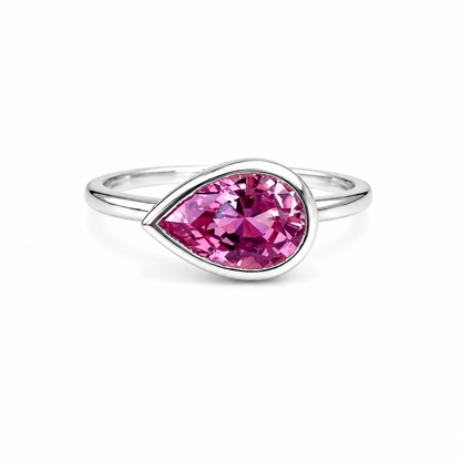 Bezel Set Pear Shape Emerald, Ruby, Pink Sapphire, Birthstone Ring 14K Solid Gold , Pear Shape Solitire Sideways Ring #8834