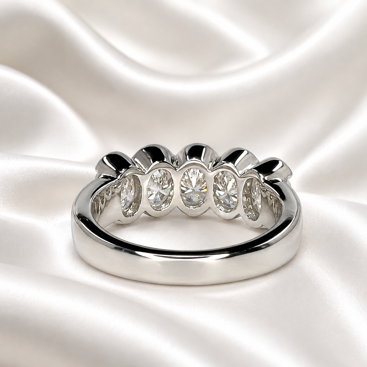 Oval cut 5 stone  lab grown cvd diamond wedding band 14k gold, diamond wedding band women, stacking lab grown anniversary diamond band #7984