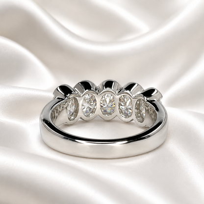 Oval cut 5 stone  lab grown cvd diamond wedding band 14k gold, diamond wedding band women, stacking lab grown anniversary diamond band #7984