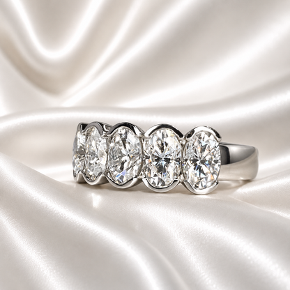 Oval cut 5 stone  lab grown cvd diamond wedding band 14k gold, diamond wedding band women, stacking lab grown anniversary diamond band #7984