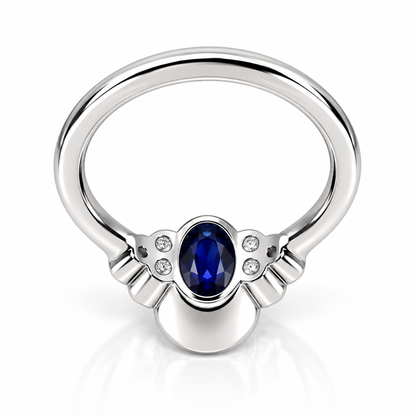 Bezel set blue sapphire engagement ring 14k solid gold Unique oval blue sapphire wedding promise anniversary ring September birthstone