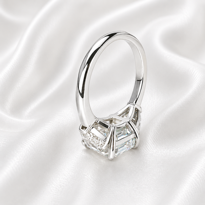 Asscher Cut Engagement Ring / Moissanite Wedding Ring / Asscher and Trillion Ring / 14k White Gold