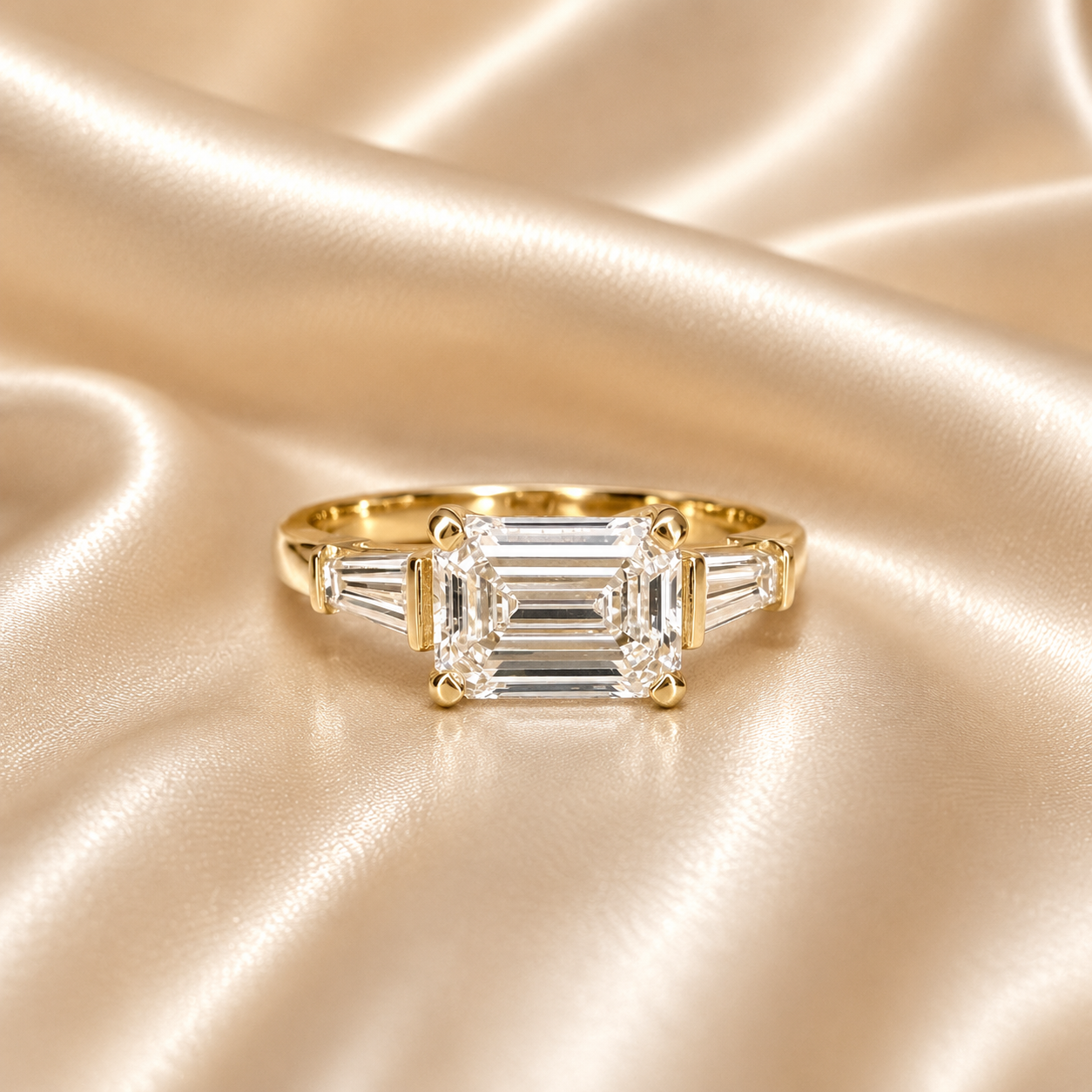 Lab Grown Diamond Engagement Ring | Emerald Cut Lab Created Diamond Ring | East/West Set Emerald Cut 3 Stone Lab Grown Diamond Ring |