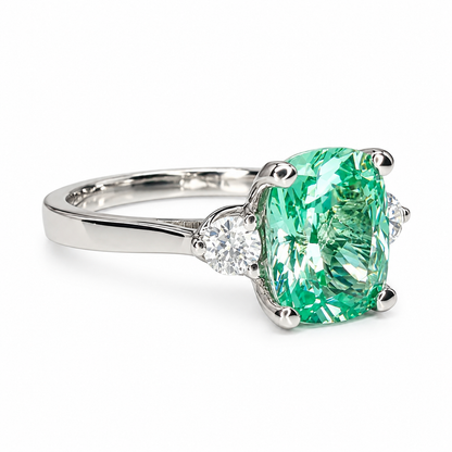 Elongated Cushion Green Paraiba Tourmaline Engagement Ring White Gold Paraiba Moissanite Engagement Ring Unique Vintage Wedding Ring #7371