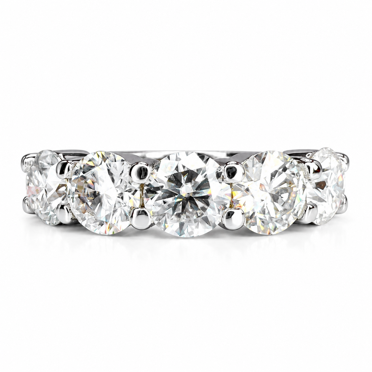 Round 5 Stone Moissanite band 14k white gold, Stacking moissanite wedding band Half eternity moissanite band ring gold matching bands  #7906