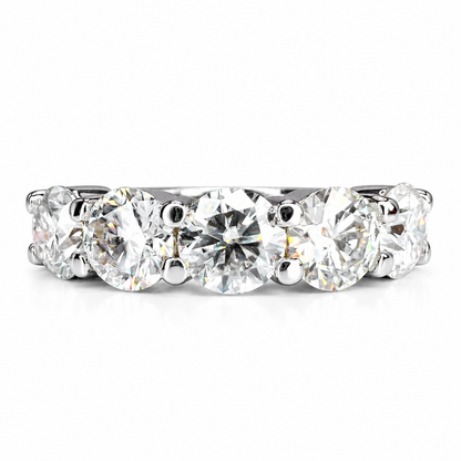 Round 5 Stone Moissanite band 14k white gold, Stacking moissanite wedding band Half eternity moissanite band ring gold matching bands  #7906