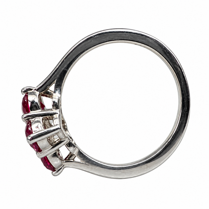 Four Stone Ruby Ring 14K Solid White Gold, Ruby Promise Ring For Ladies Unique Ruby Engagement Ring, Unique Cross Ruby Ring For Women,#6872