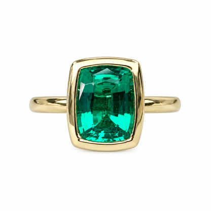 Emerald elongated cushion cut engagement ring, bezel set emerald ring, 2.50ctw, 14k yellow gold #5956