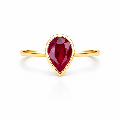 1.50 Ctw Pear Shape Bezel Olive Green Sapphire Engagement Ring in 14k Solid Gold , Modern Birthstone Ring , Dainty Pear Shape Ring #8858