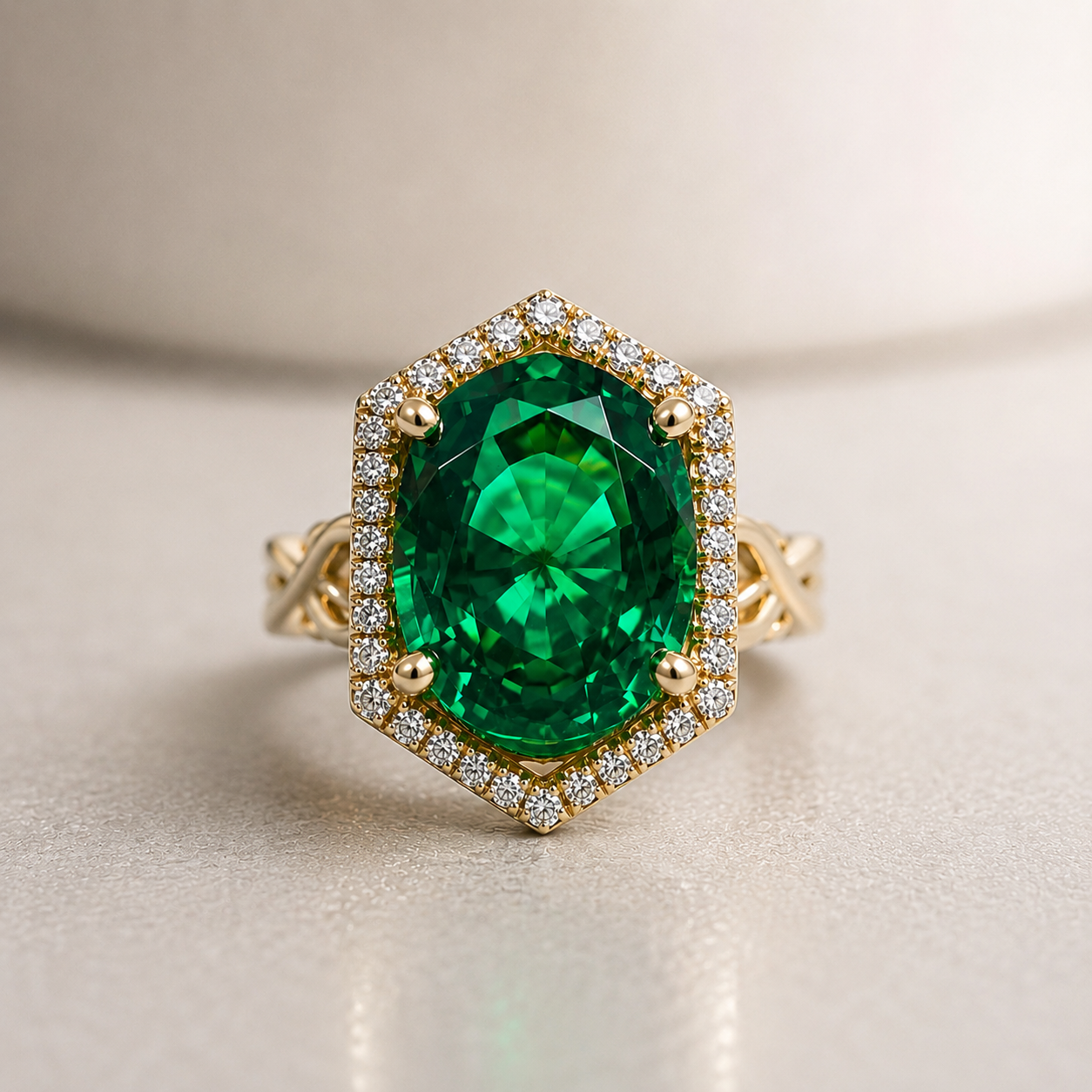 Oval shaped emerald and diamond statement ring, Unique handmade vintage emerald ring, May birthstone wedding ring, Art Deco emerald,   #5175