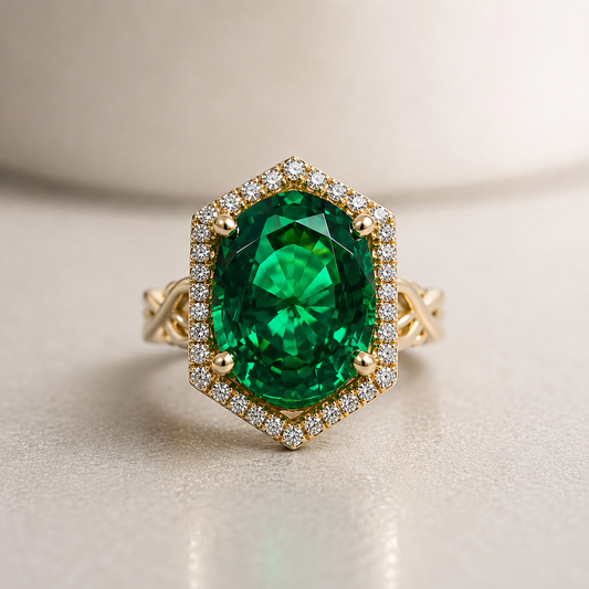 Oval shaped emerald and diamond statement ring, Unique handmade vintage emerald ring, May birthstone wedding ring, Art Deco emerald,   #5175