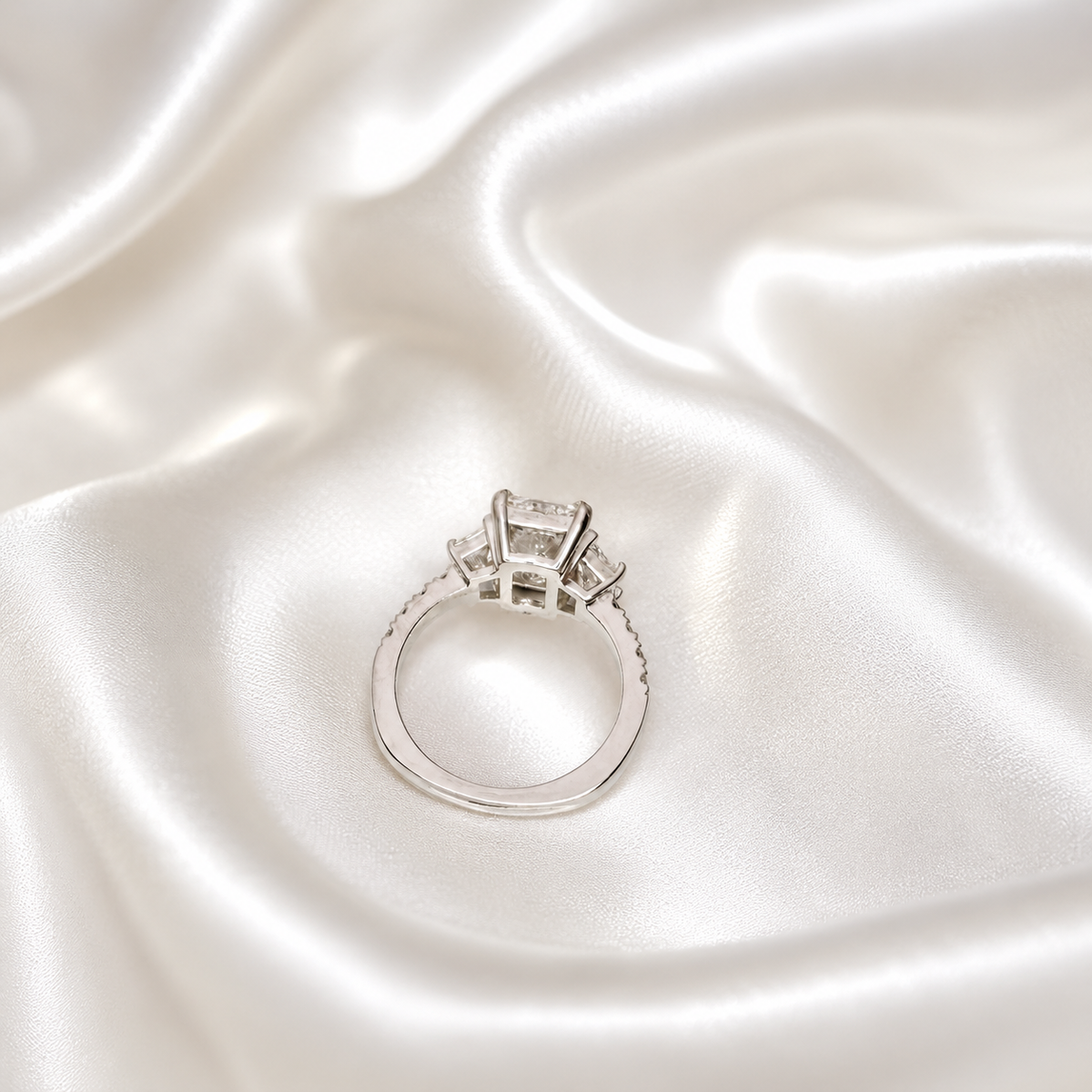 Lab Grown Diamond Engagement Ring 14K Solid Gold, Radiant Cut Three Stone Lab Diamond Wedding Ring, IGI Certified Diamond Ring for Her #8698