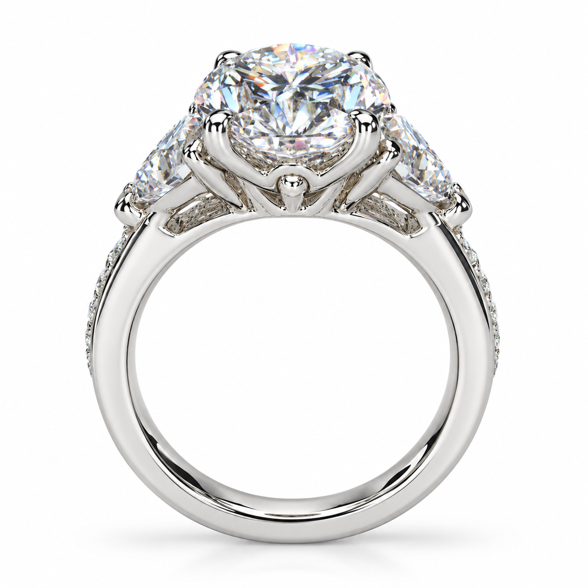 Oval Moissanite Engagement Ring, 14k Yellow Gold Moissanite Cluster Ring, Trillion Cut Accent Stones And Round Moissanite Ring For Her 7074