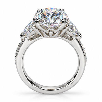 Oval Moissanite Engagement Ring, 14k Yellow Gold Moissanite Cluster Ring, Trillion Cut Accent Stones And Round Moissanite Ring For Her 7074