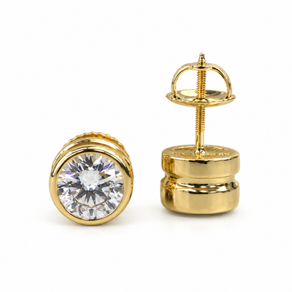 Round Moissanite Earrings 14K Yellow Gold, Bezel Set Moissanite Earrings, Round Shape Earrings With Moissanite, Forever One Moissanite, 6627