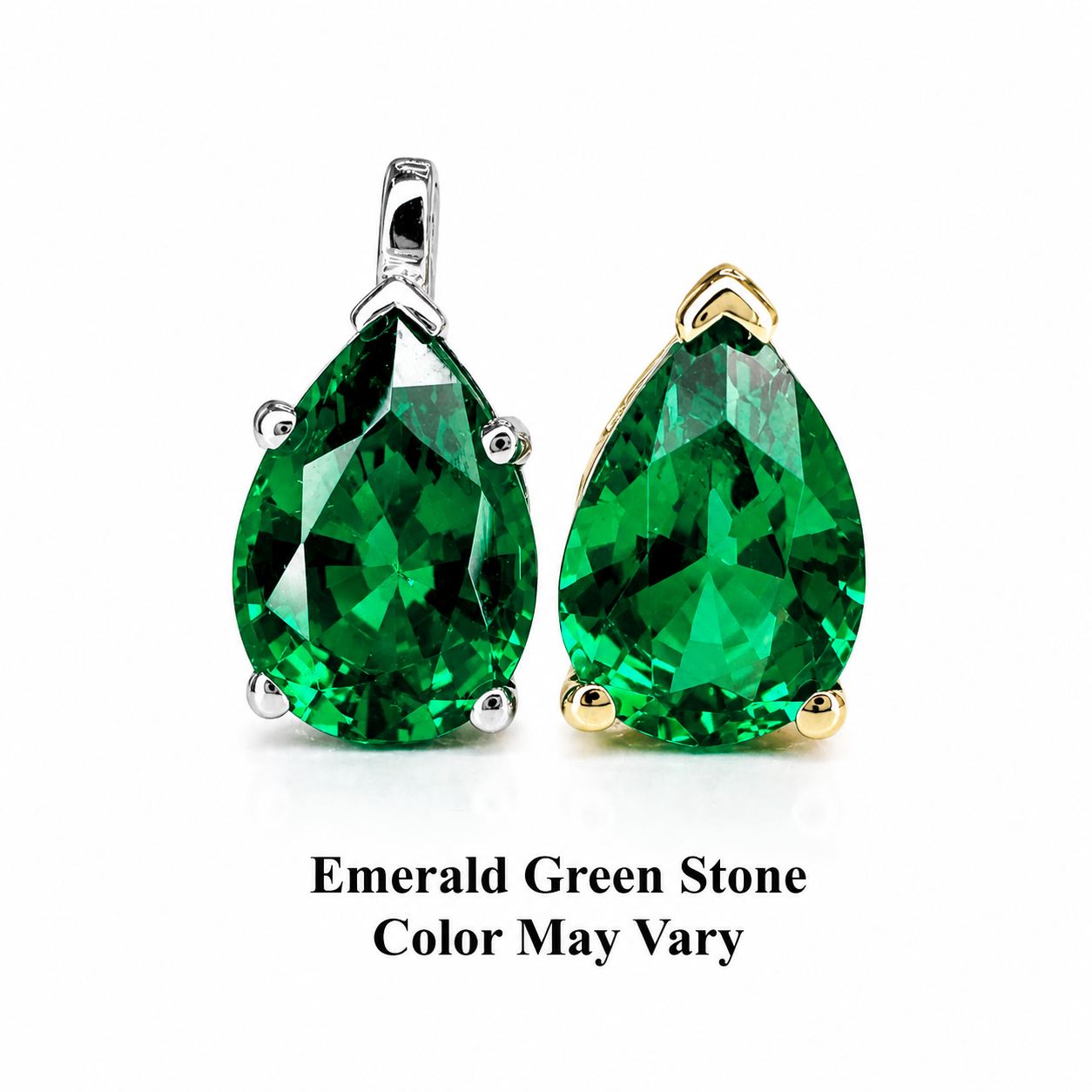 Pear Shape Emerald Pendant 10K Yellow Gold Necklace, Pear Shape Green Emerald Necklace For Ladies, Layering May Birthstone Jewelery, #8848