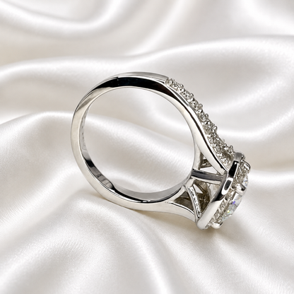 Round Cut Lab Grown Diamond Engagement Ring,  CVD Diamond Halo Engagement Ring, Lab Created Diamond Wedding Bridal Anniversary Ring