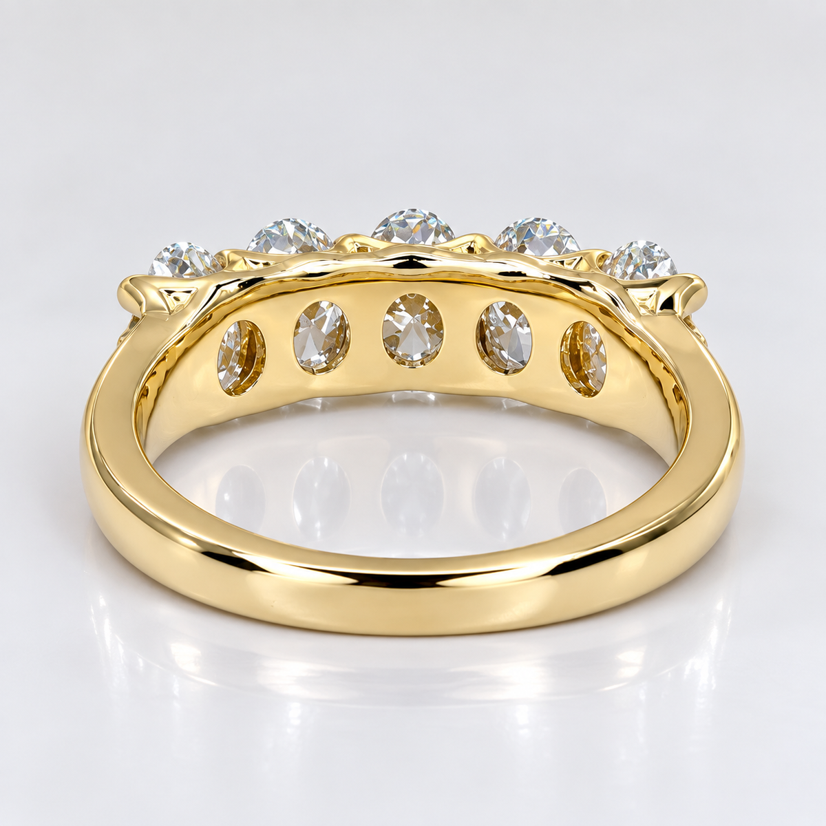 Lab grown diamond wedding band, Lab created diamond half eternity band 14k solid gold, 5 stone oval cut diamond ring, cvd diamond ring