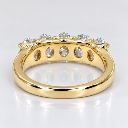 Lab grown diamond wedding band, Lab created diamond half eternity band 14k solid gold, 5 stone oval cut diamond ring, cvd diamond ring