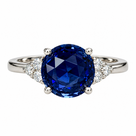Blue Sapphire Engagement Ring 14K White Gold, September Birthstone Ring For Ladies, Round Sapphire Ring, Blue Sapphire Anniversary Ring