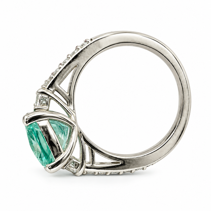 Cushion Cut Green Paraiba With Moissanite Engagement Ring 14K Yellow Gold, Cushion Shaped Vintage Style Green Paraiba Engagement Ring, #7488
