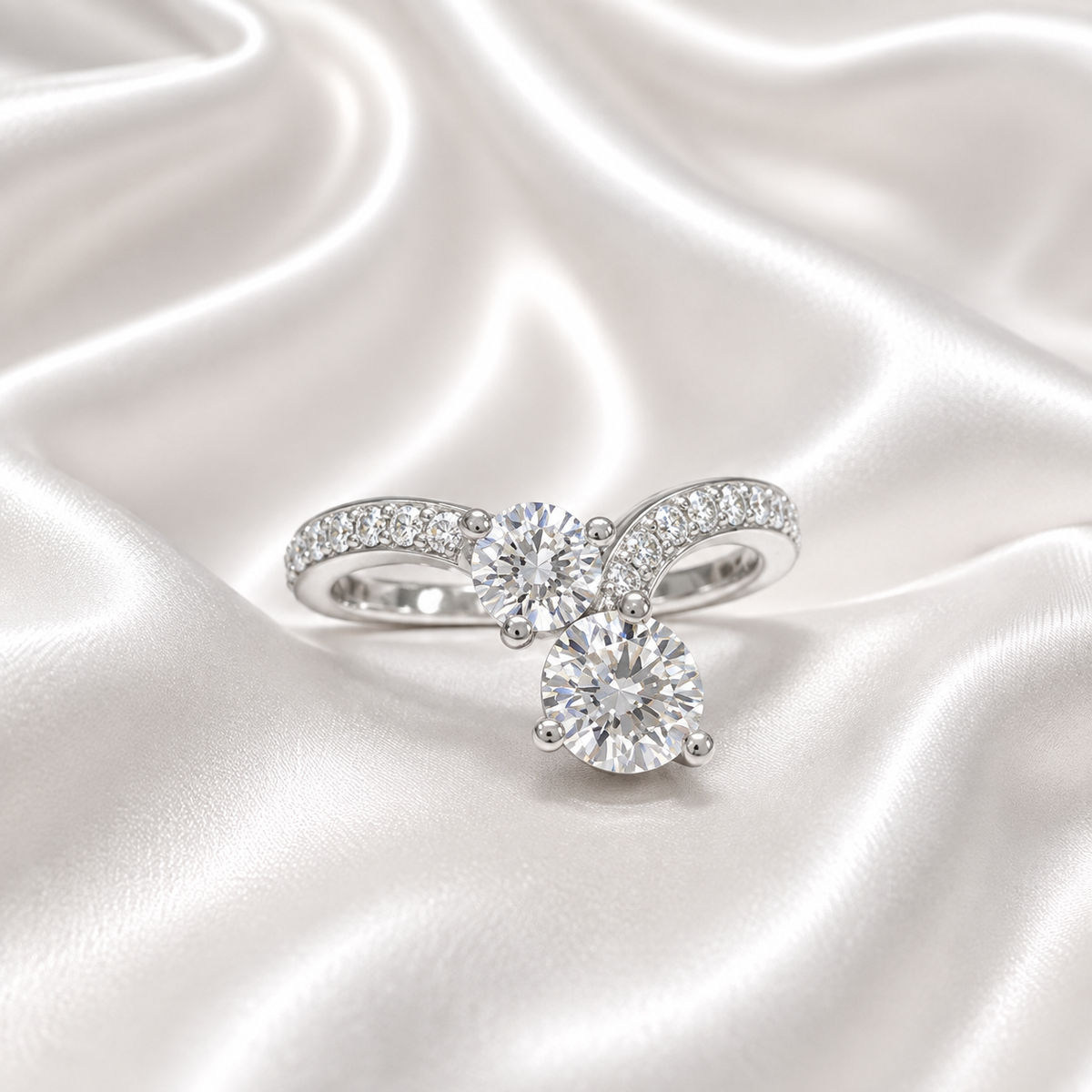 Lab Grown Diamond Pinky Ring , Diamond Chevron Ring , Curved Diamond wedding Band , Two Stone Lab Created Diamond Ring Everyday Ring #8815