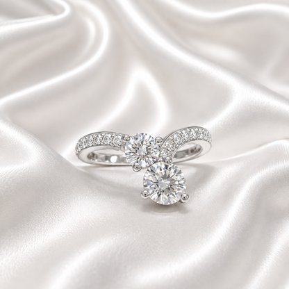 Lab Grown Diamond Pinky Ring , Diamond Chevron Ring , Curved Diamond wedding Band , Two Stone Lab Created Diamond Ring Everyday Ring #8815