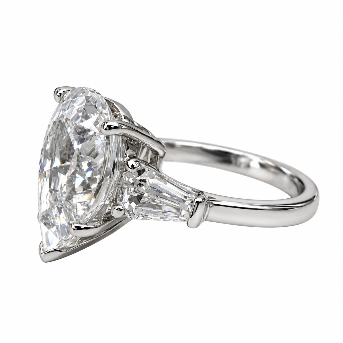 Pear shaped moissanite engagement ring 14K solid gold, three stone engagement set women vintage baguette moissanite Promise ring gift, #6484