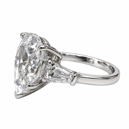 Pear shaped moissanite engagement ring 14K solid gold, three stone engagement set women vintage baguette moissanite Promise ring gift, #6484