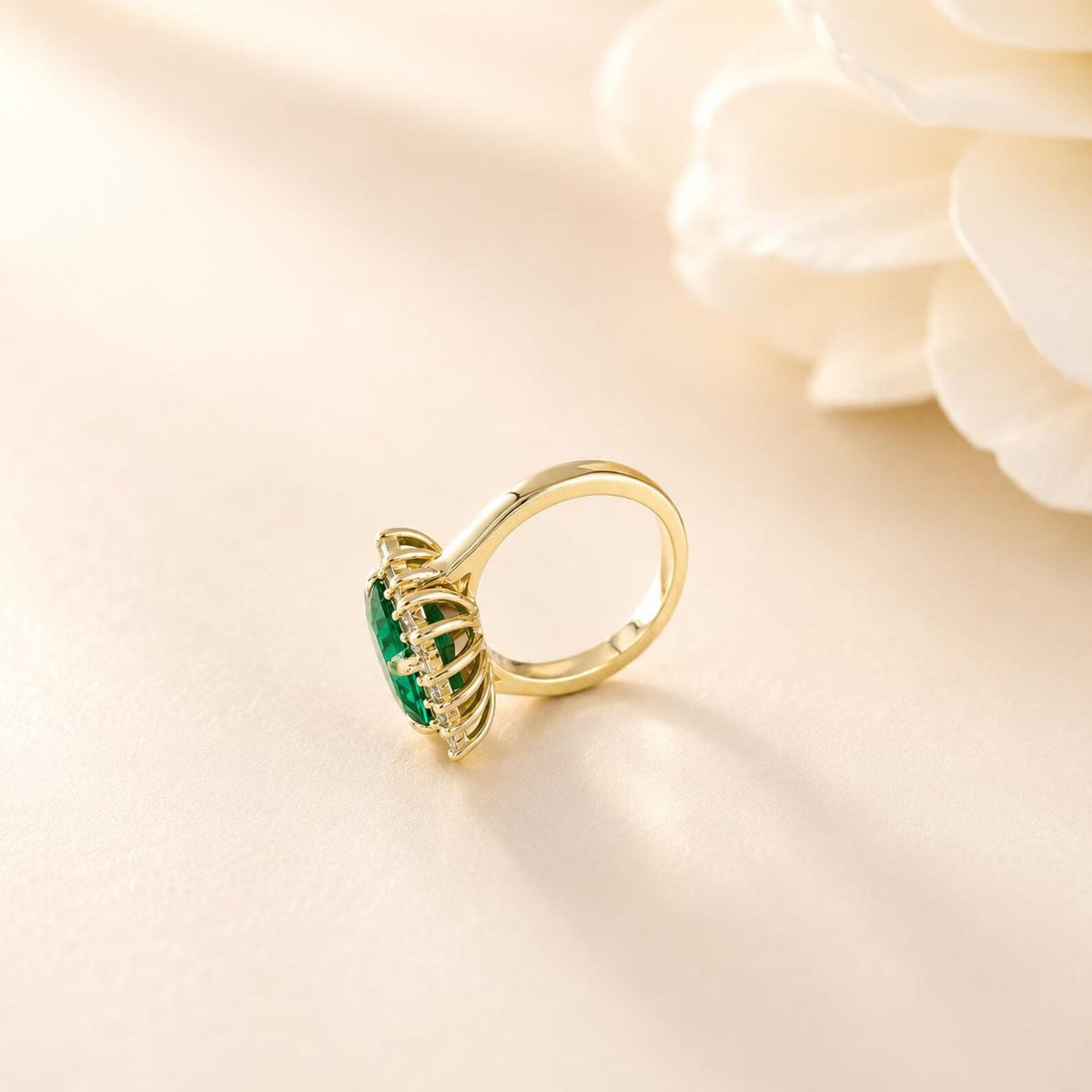 Emerald Cut Emerald Engagement Ring, Moissanite Halo, May Birthstone #8804